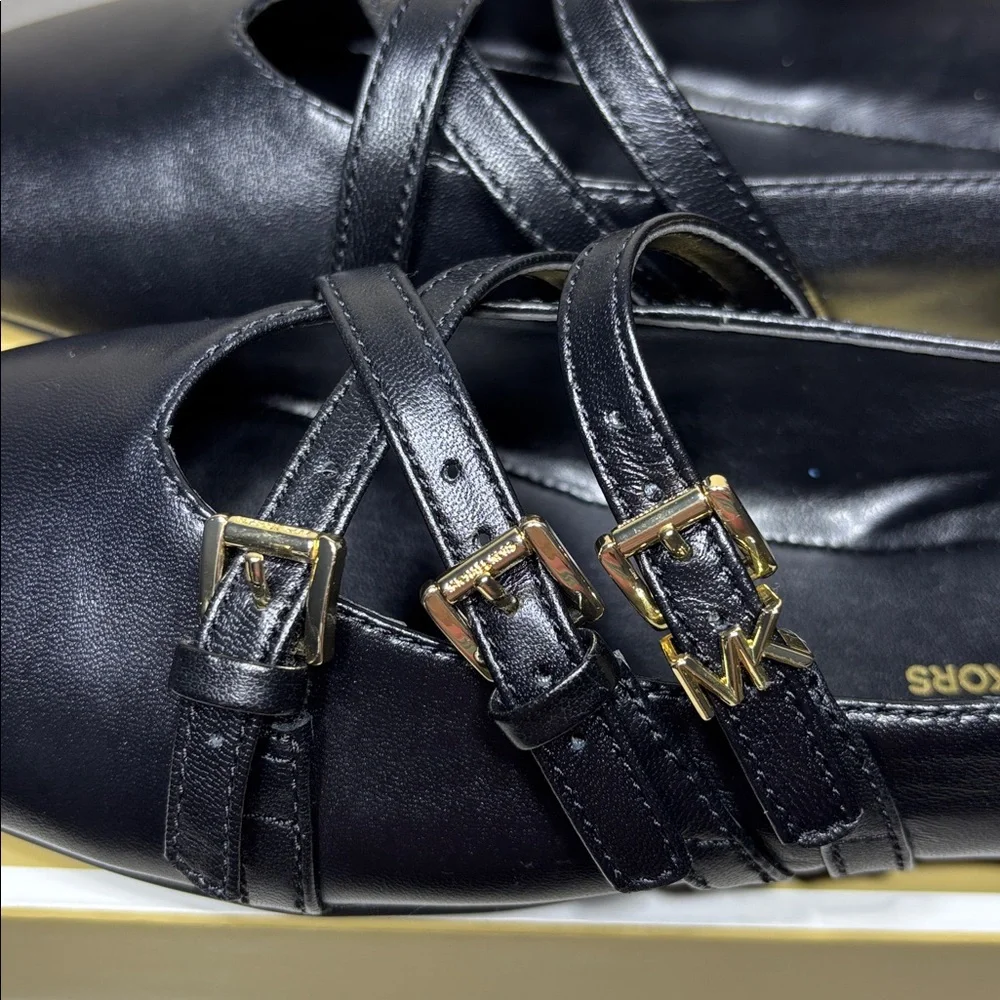 Michael Kors Indy Flex Leather Ballet Flats - Black Mary Jane Style NIBox Size 5 - Picture 6 of 10